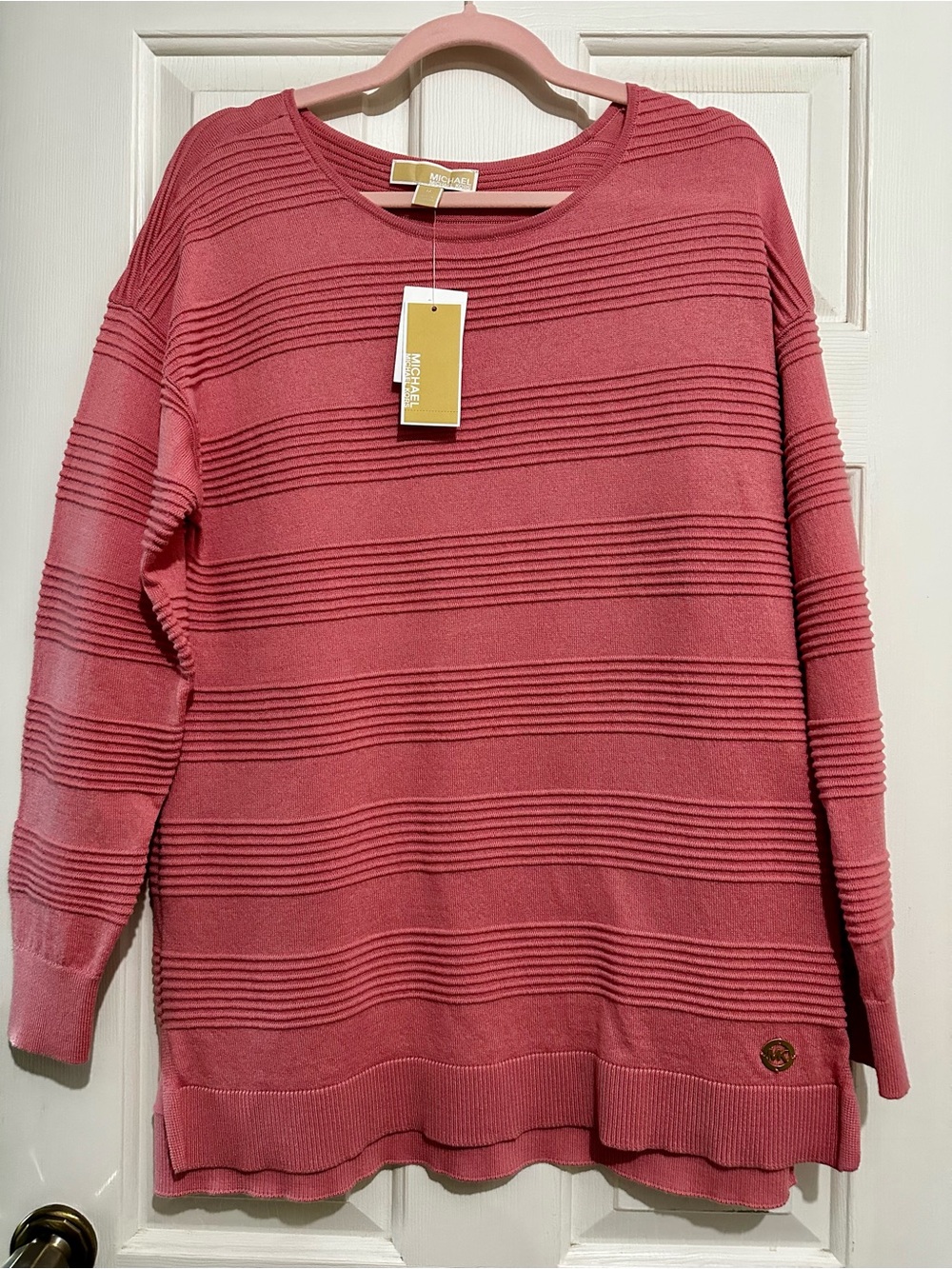 MICHAEL Michael Kors Rose Pink Ribbed-Stripe Knit Sweater